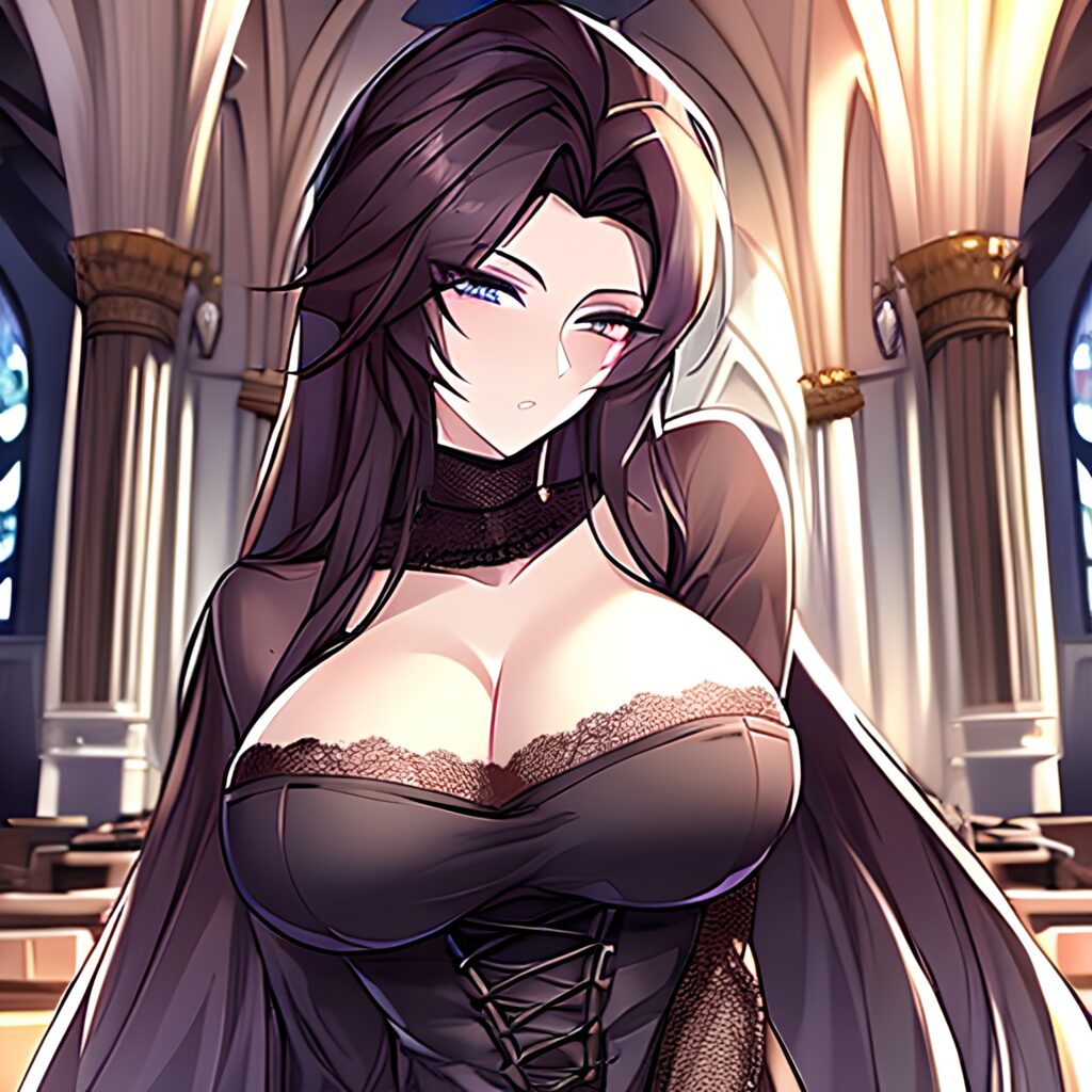 woman fishnet brunette messy hair church long hair