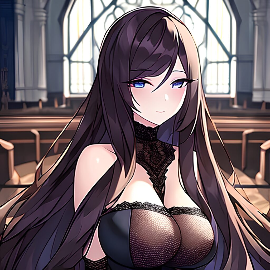woman fishnet brunette messy hair church long hair