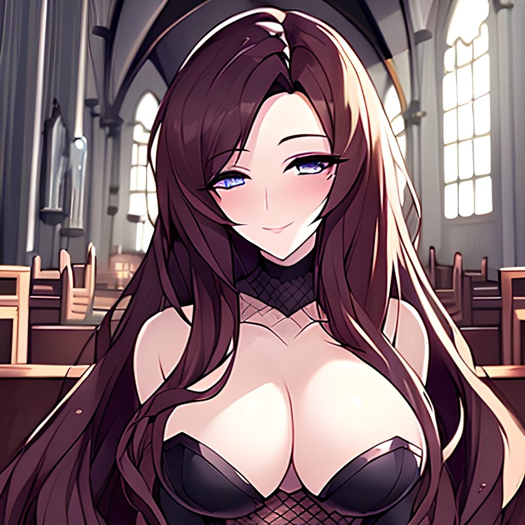 woman fishnet church brunette long hair messy hair 