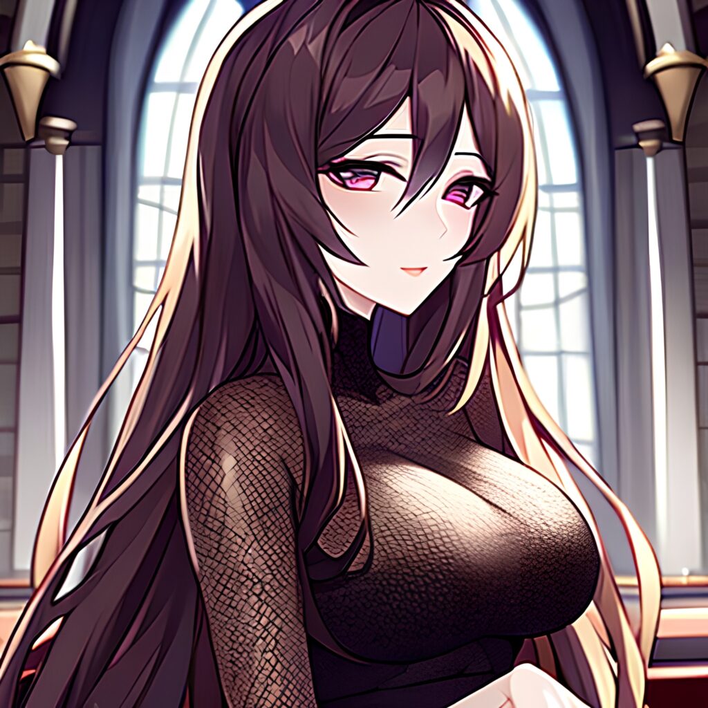 woman fishnet church brunette long hair messy hair 