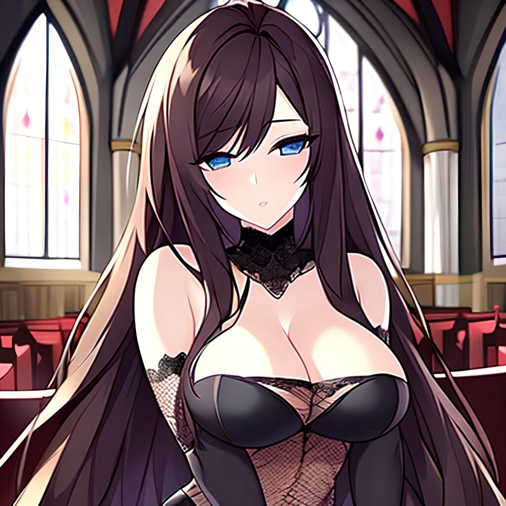 woman fishnet church brunette messy hair long hair 