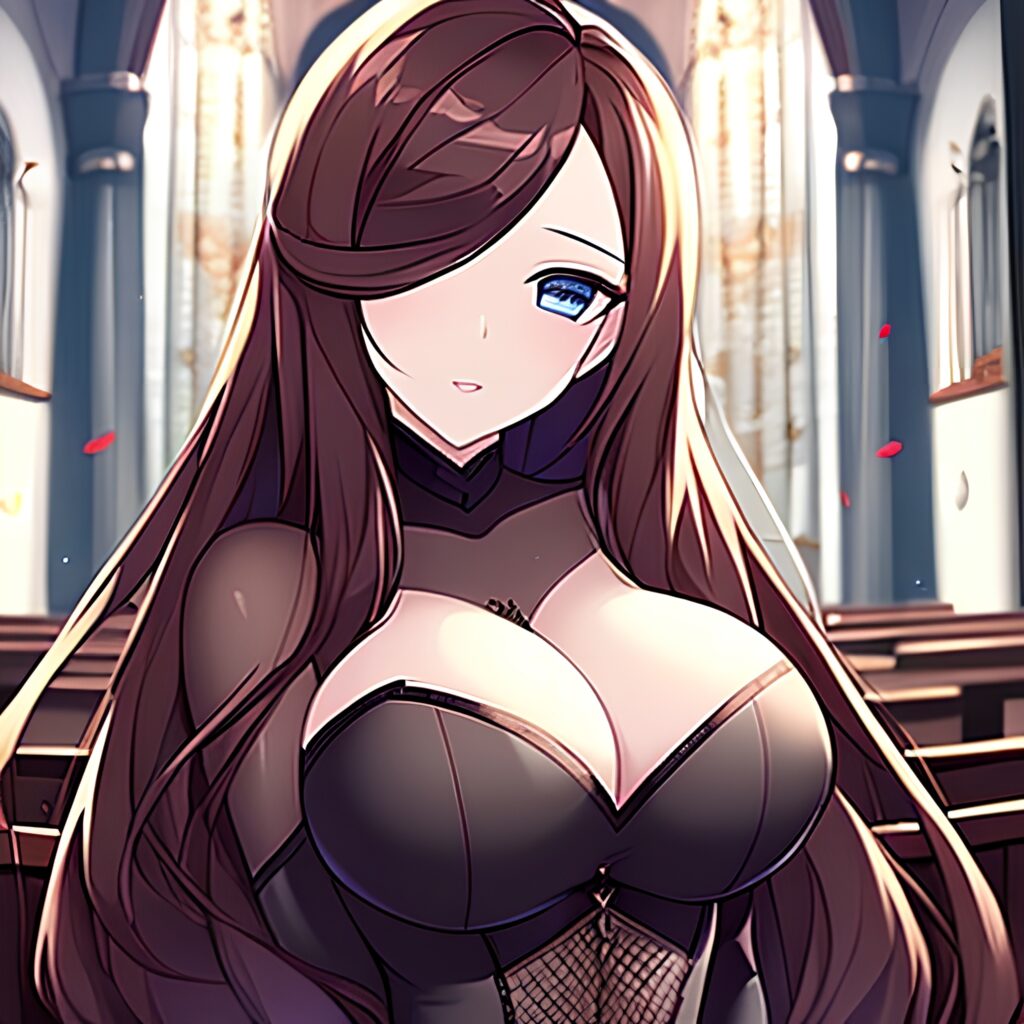 woman fishnet church brunette messy hair long hair 