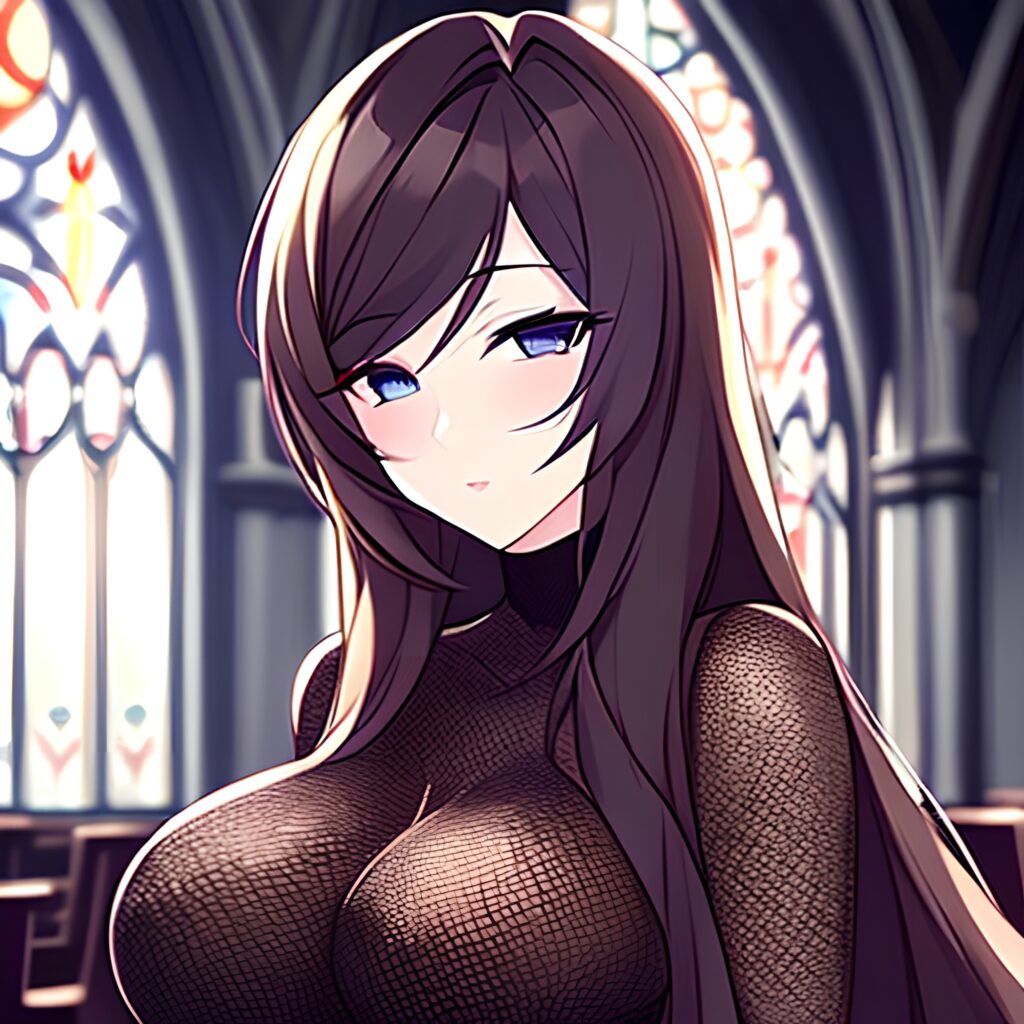 woman fishnet church brunette messy hair long hair 
