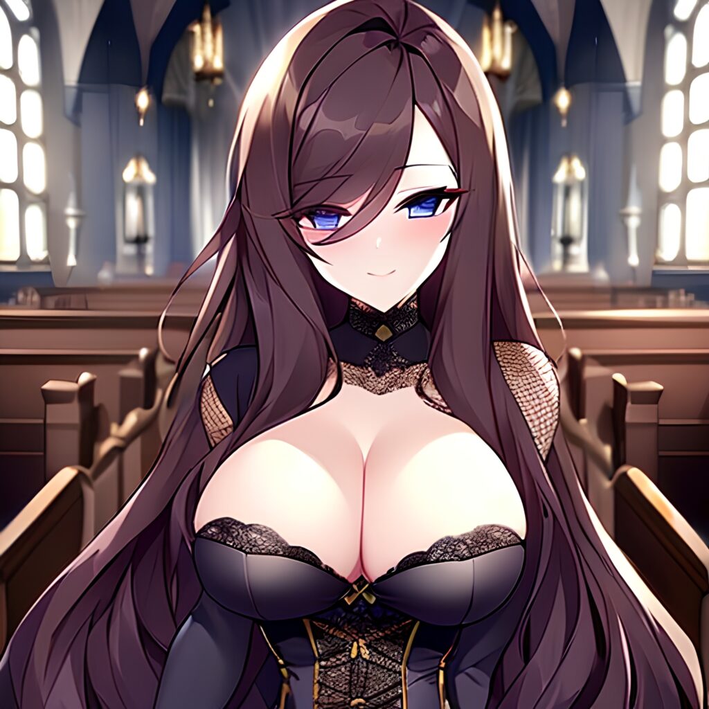 woman fishnet church brunette messy hair long hair 