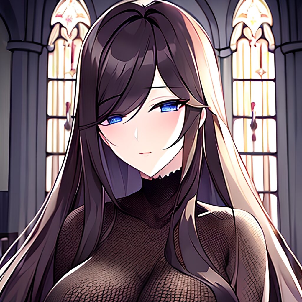 woman fishnet church brunette messy hair long hair 