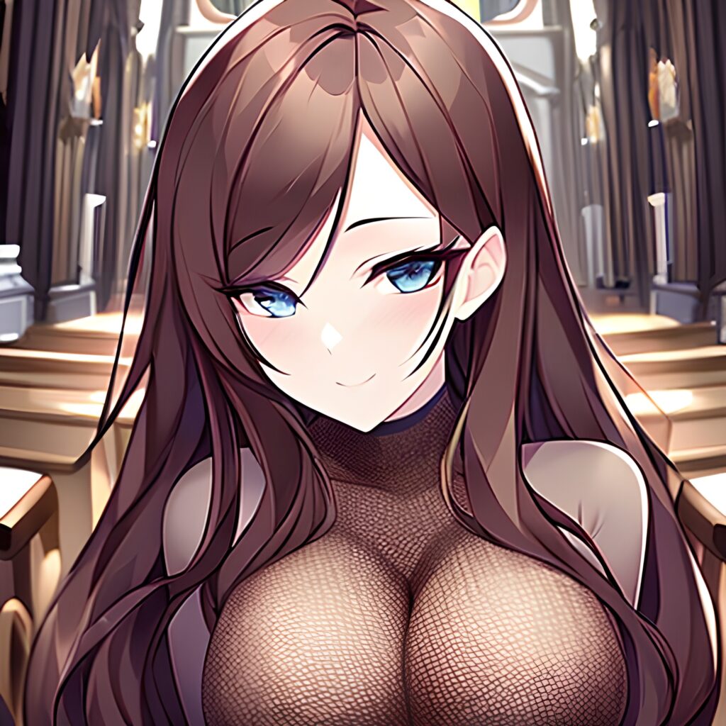 woman fishnet church long hair brunette messy hair 
