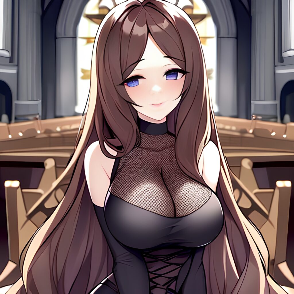 woman fishnet church long hair brunette messy hair 