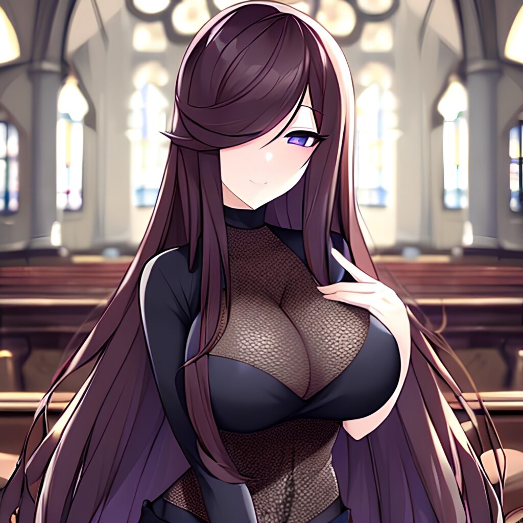 woman fishnet church messy hair brunette long hair 