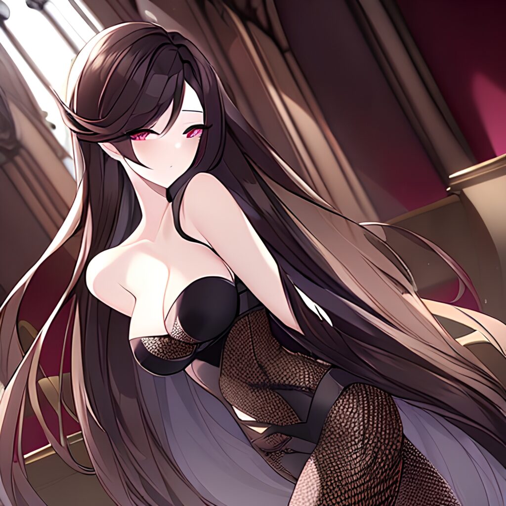 woman fishnet church messy hair brunette long hair