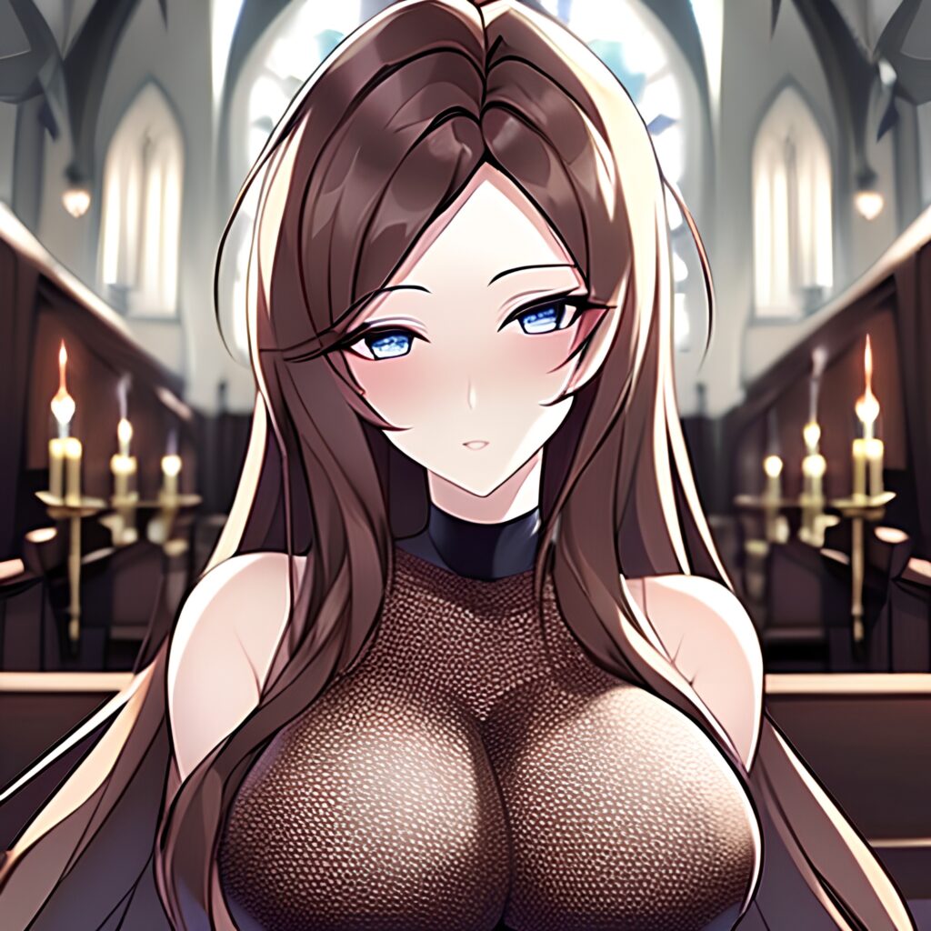 woman fishnet church messy hair brunette long hair 