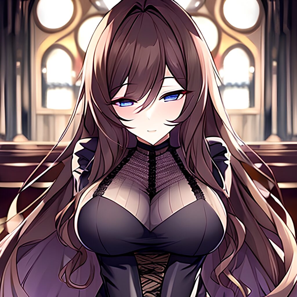 woman fishnet church messy hair brunette long hair 