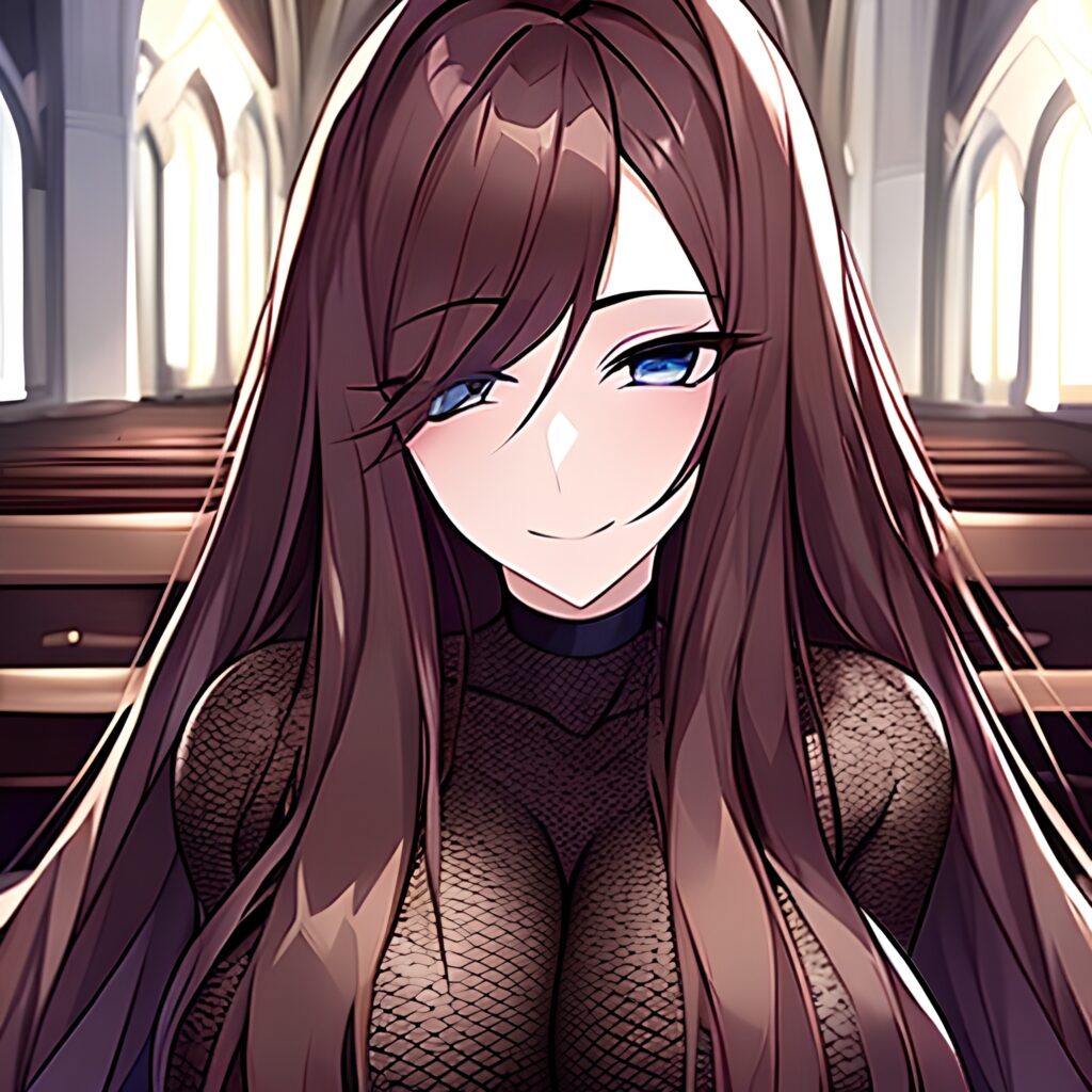 woman fishnet long hair brunette church messy hair 