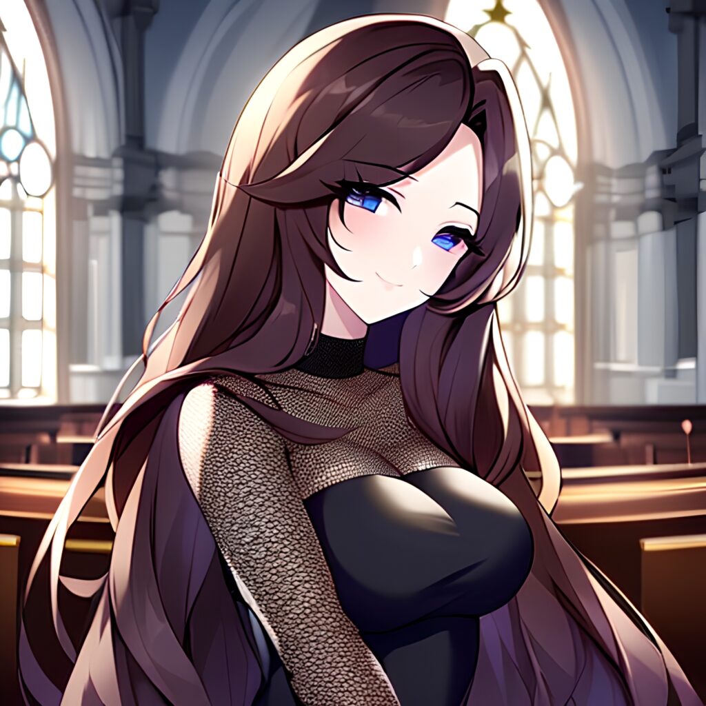 woman fishnet long hair brunette church messy hair 