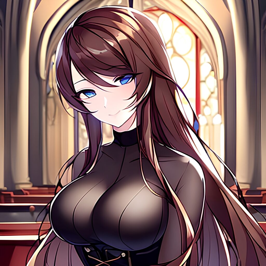 woman fishnet long hair brunette messy hair church 