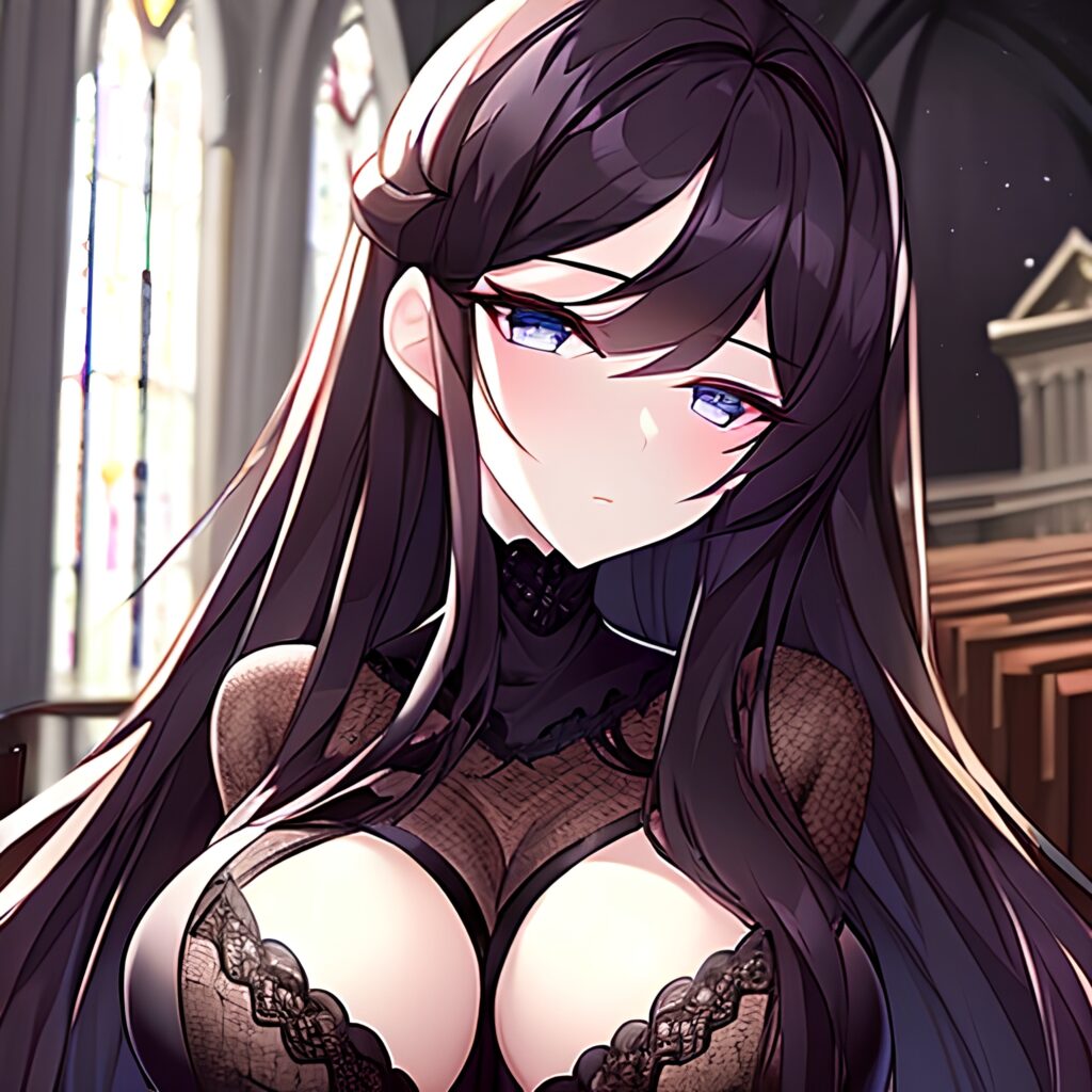 woman fishnet long hair brunette messy hair church 