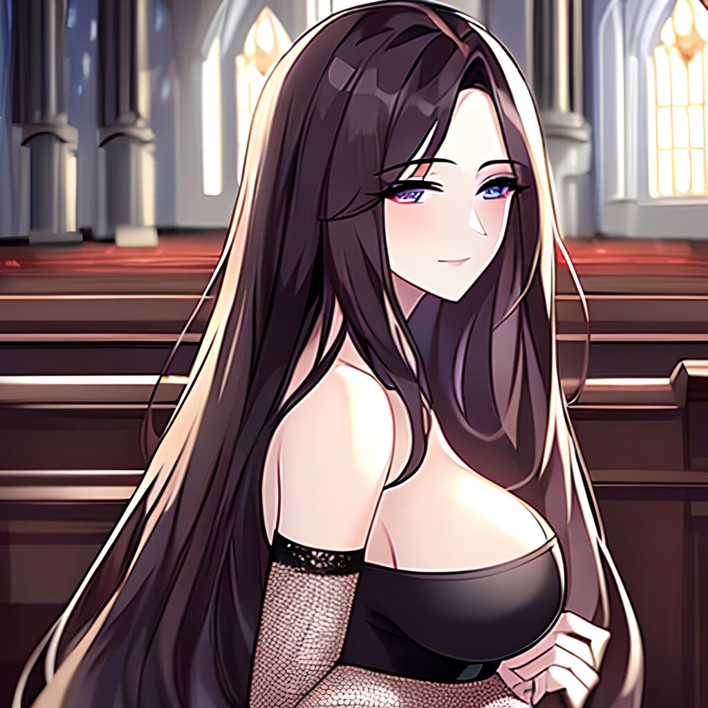 woman fishnet long hair brunette messy hair church 