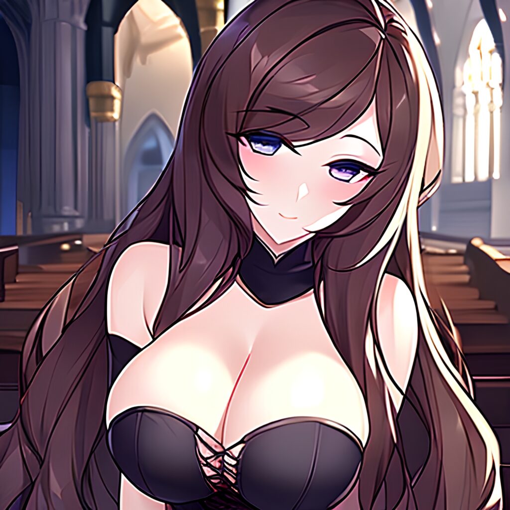 woman fishnet long hair church messy hair brunette 