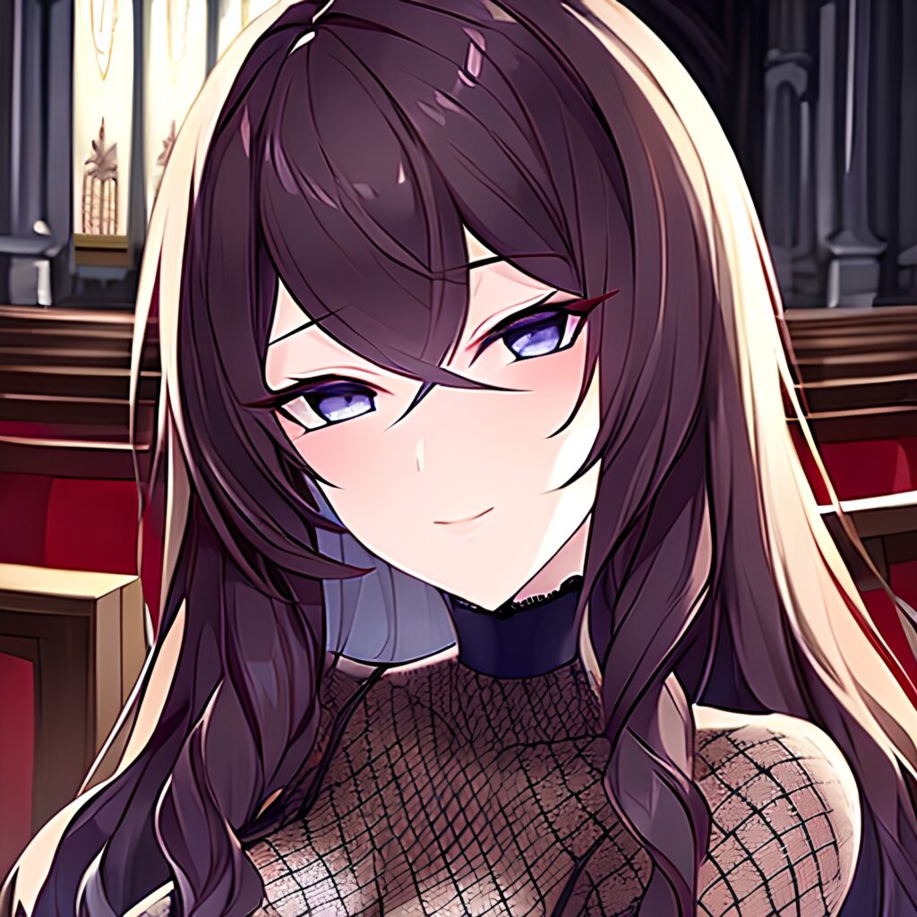 woman fishnet long hair messy hair church brunette 