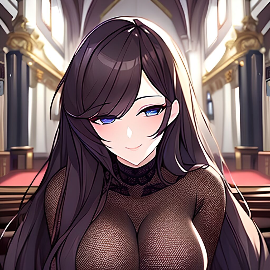 woman fishnet long hair messy hair church brunette 