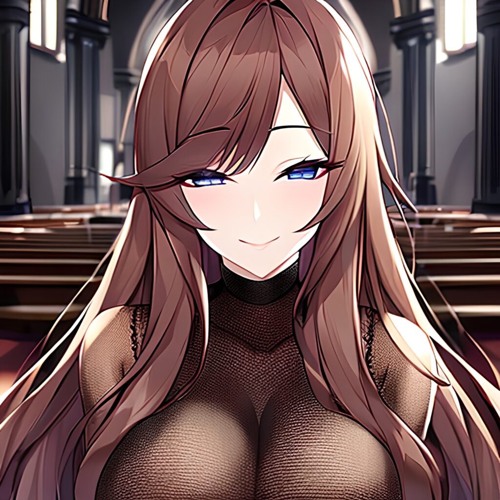 woman fishnet long hair messy hair church brunette 