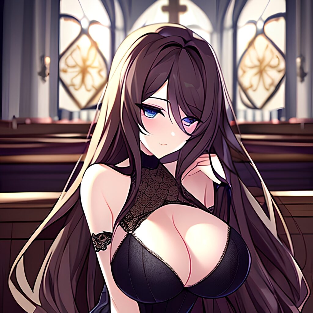 woman fishnet messy hair brunette church long hair 