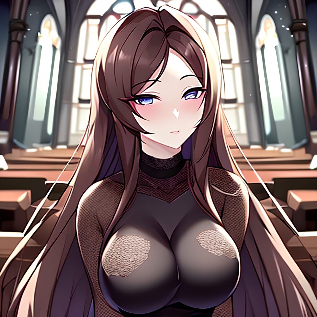 woman fishnet messy hair brunette church long hair 