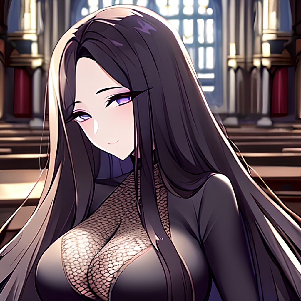 woman fishnet messy hair brunette church long hair 