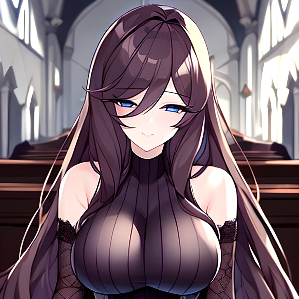 woman fishnet messy hair brunette church long hair 