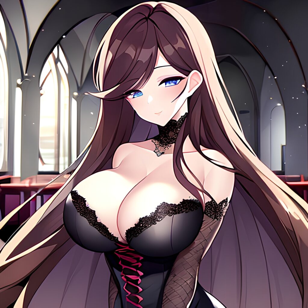 woman fishnet messy hair brunette church long hair 