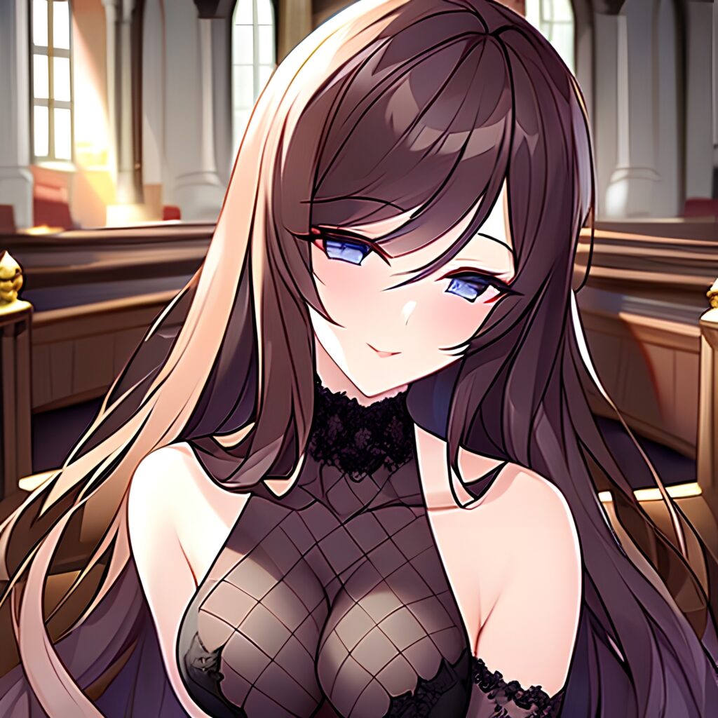 woman fishnet messy hair brunette long hair church 