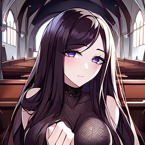 woman fishnet messy hair brunette long hair church 