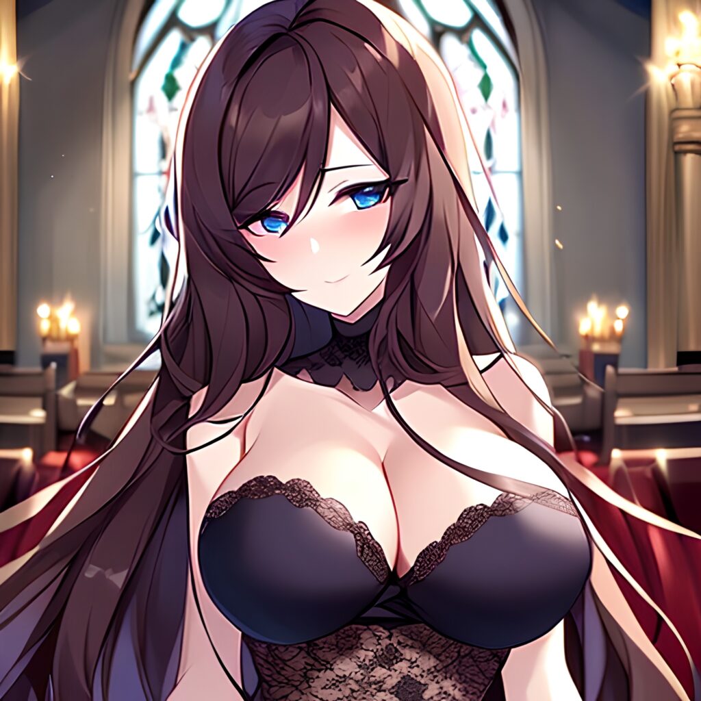 woman fishnet messy hair brunette long hair church 