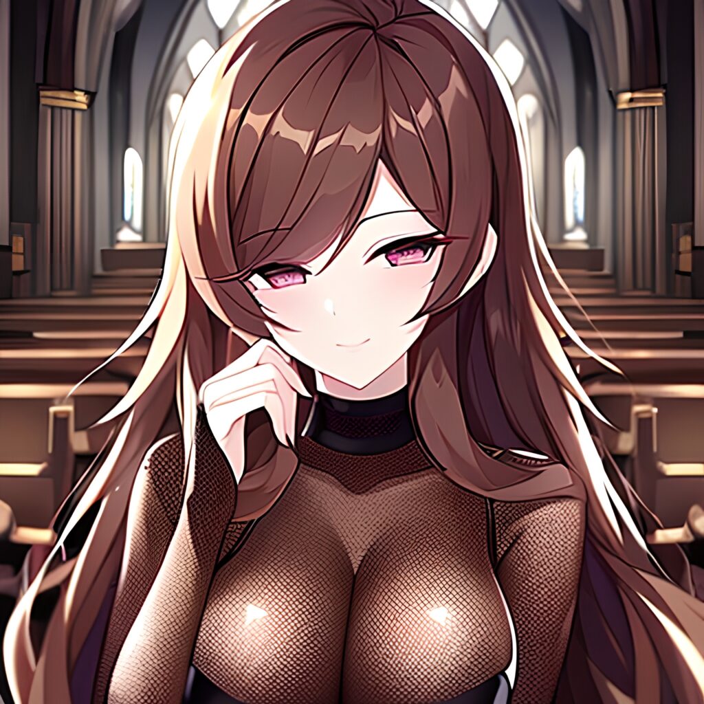 woman fishnet messy hair brunette long hair church 