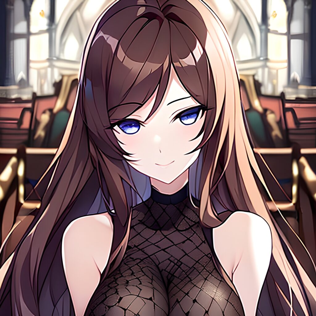 woman fishnet messy hair brunette long hair church 