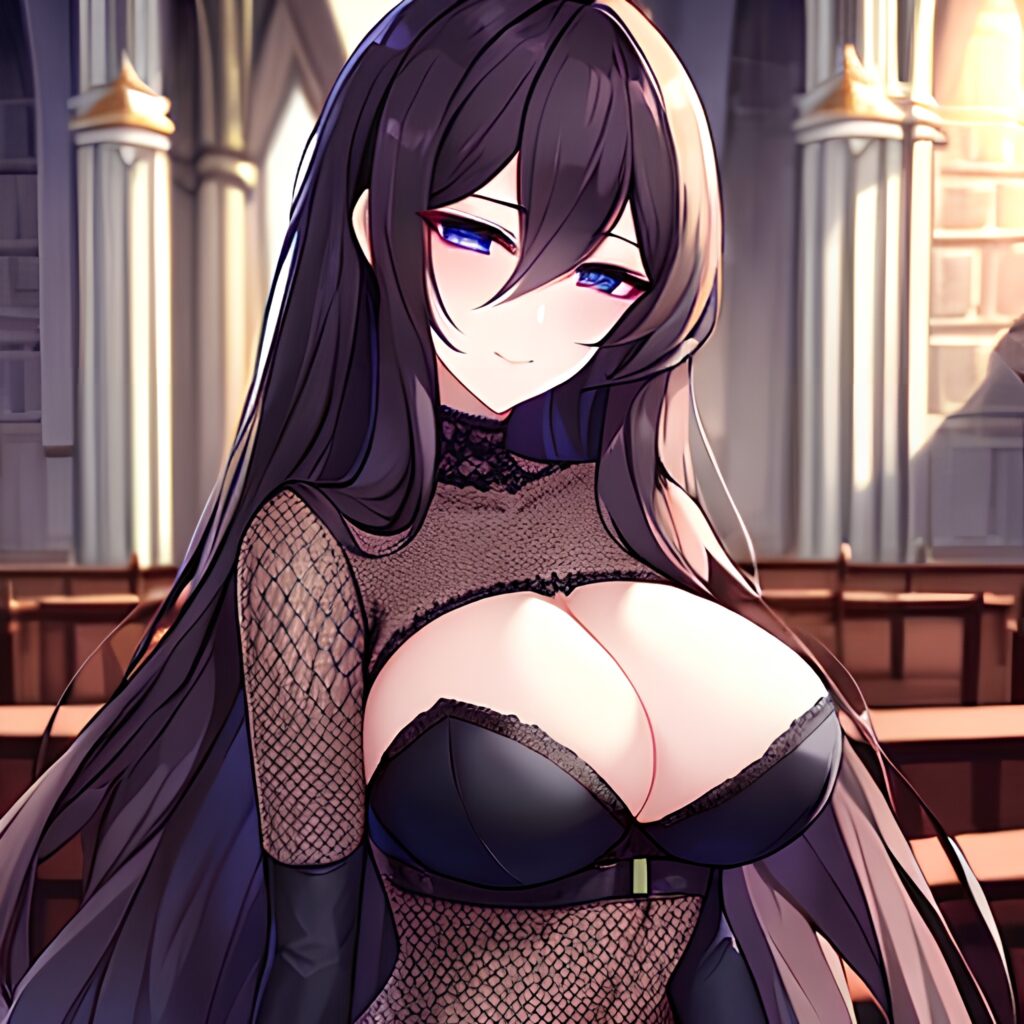 woman fishnet messy hair church brunette long hair 