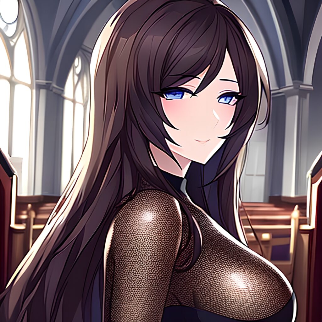 woman fishnet messy hair church long hair brunette 