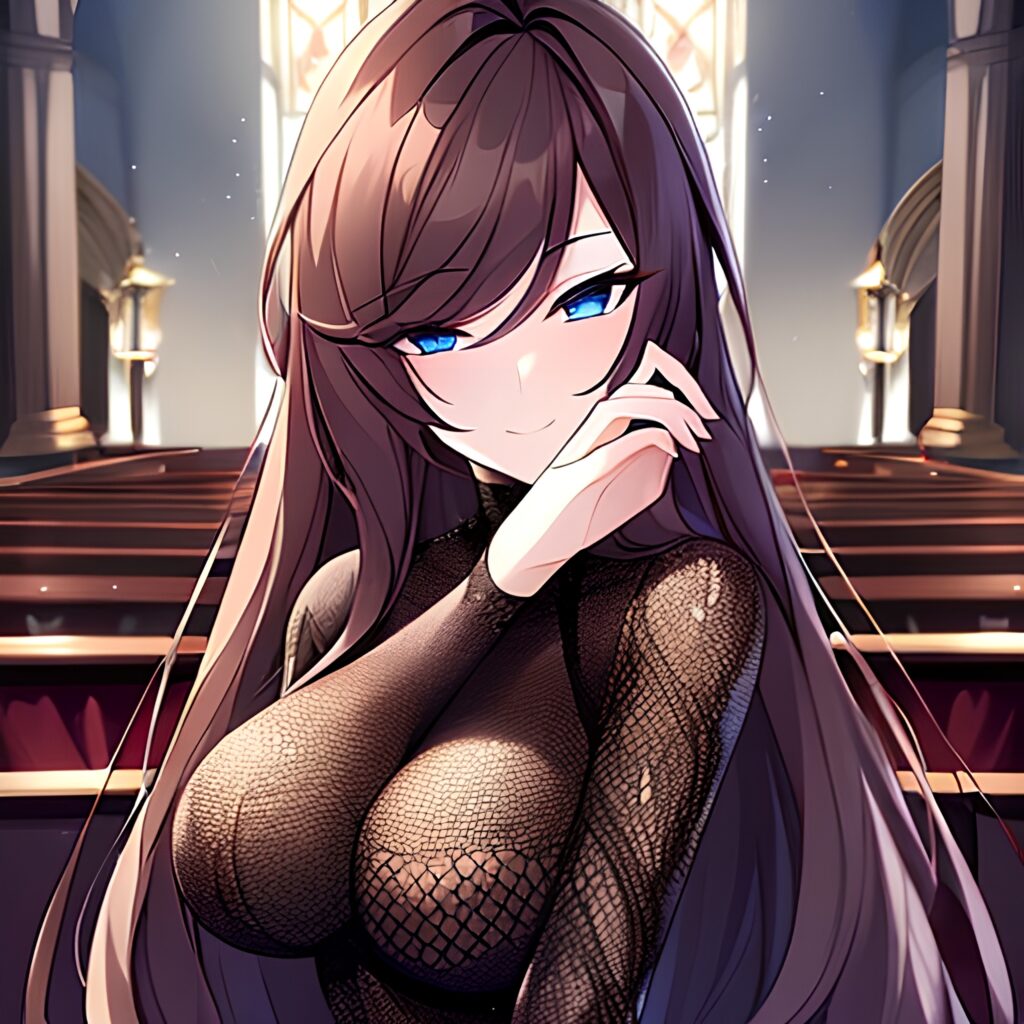 woman fishnet messy hair long hair brunette church 