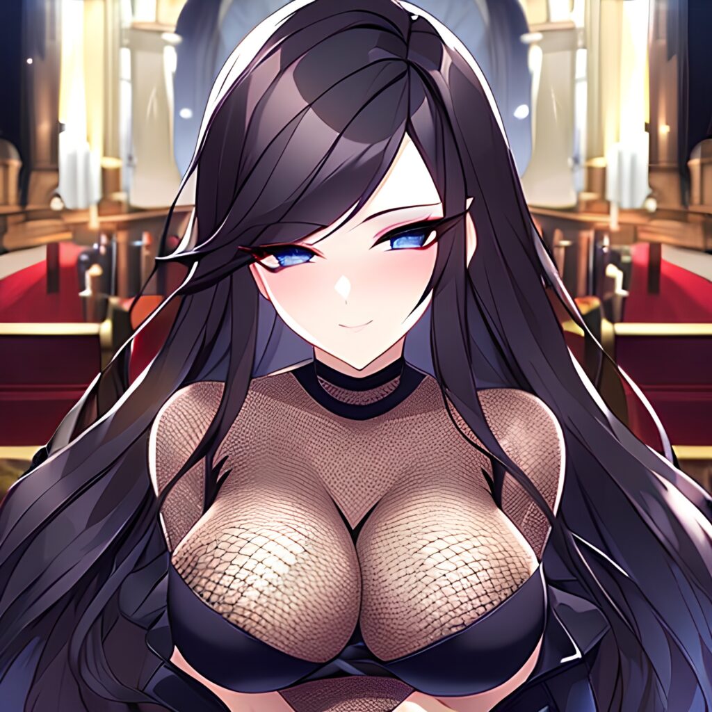 woman fishnet messy hair long hair church brunette 