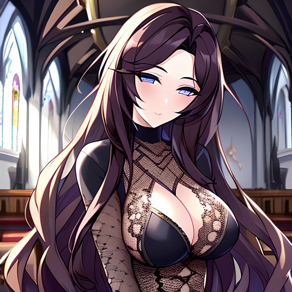 woman fishnet messy hair long hair church brunette 