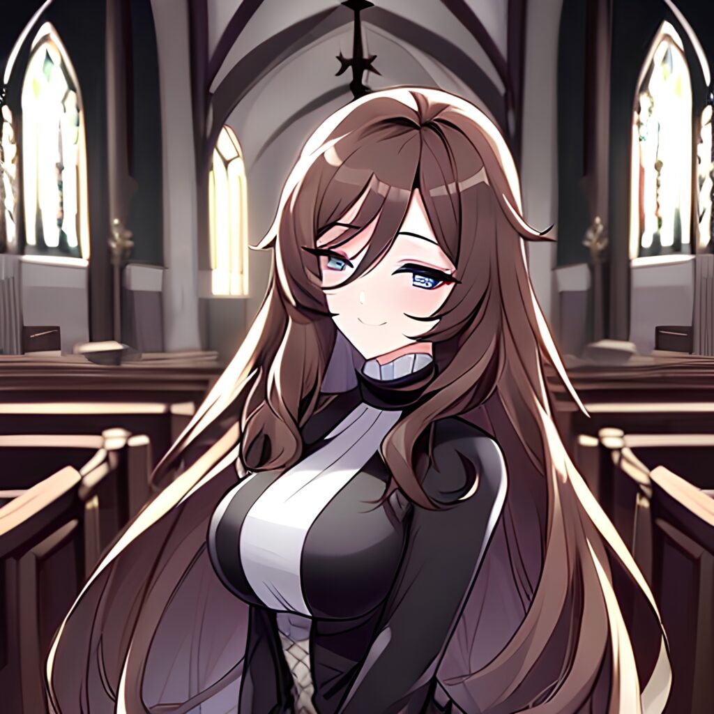 woman fishnet messy hair long hair church brunette 