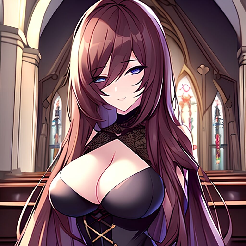 woman fishnet messy hair long hair church brunette 