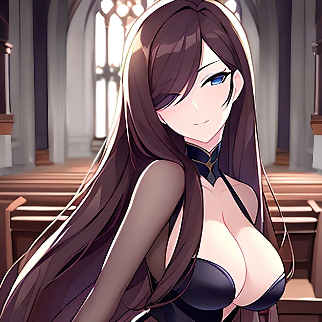 woman long hair brunette church fishnet messy hair 