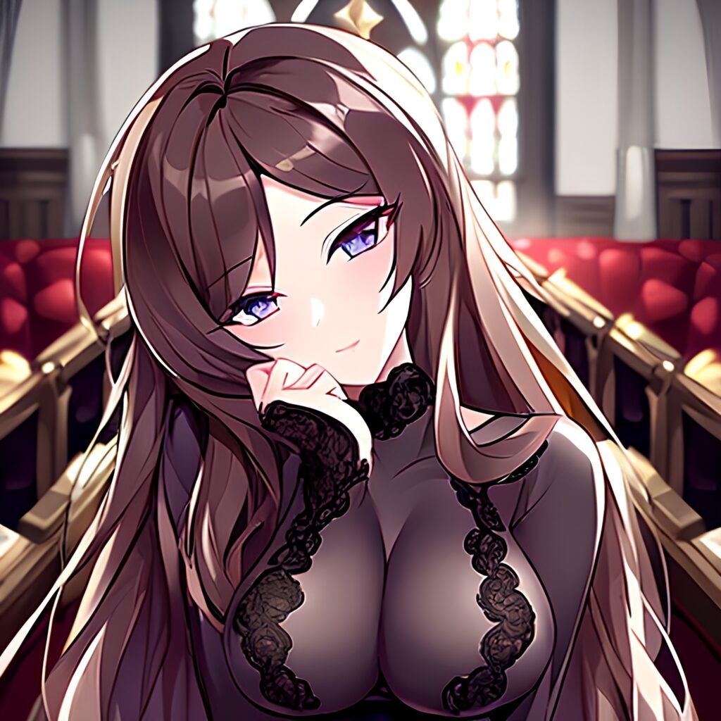 woman long hair brunette church fishnet messy hair 