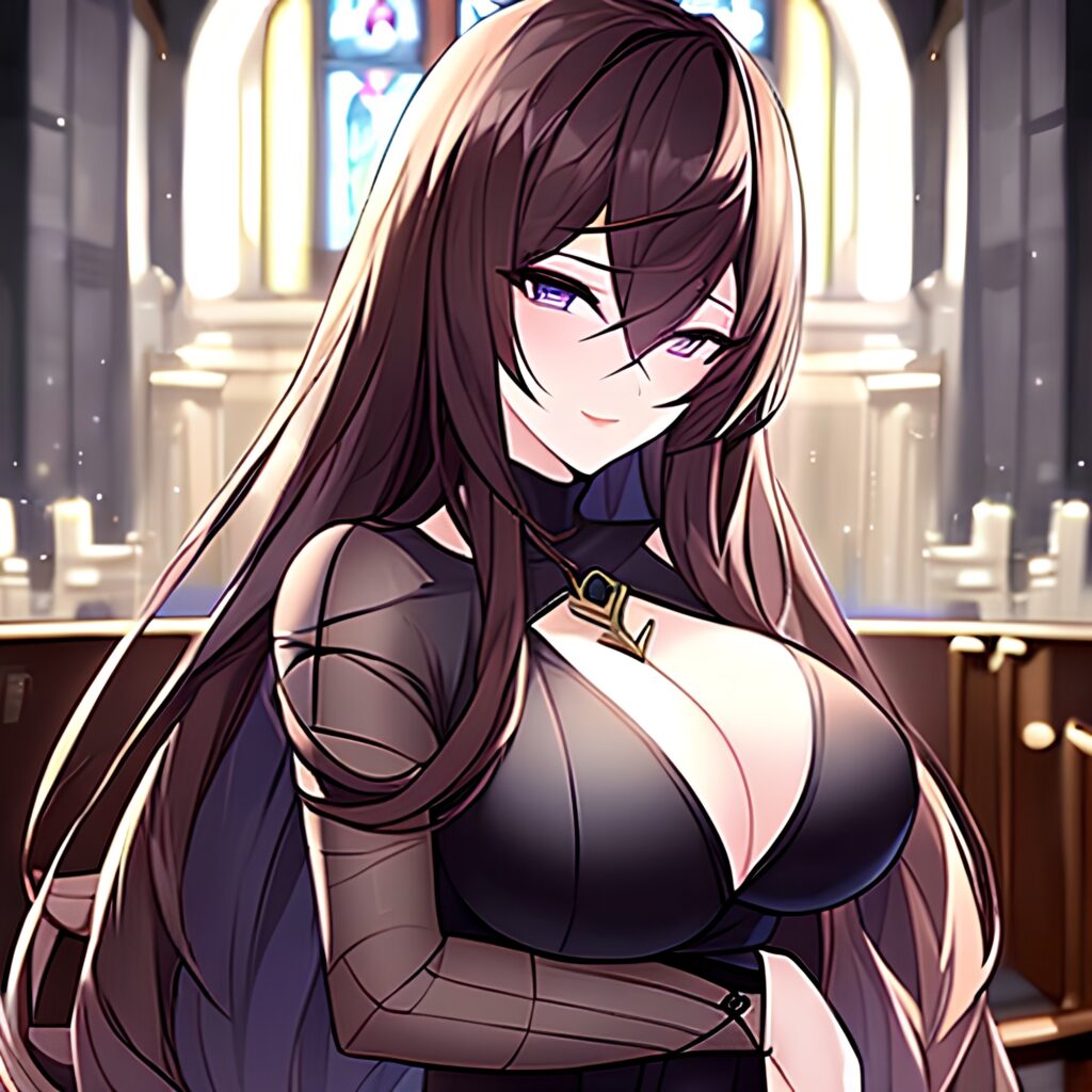 woman long hair brunette church messy hair fishnet