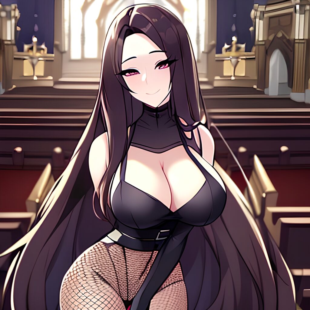 woman long hair brunette church messy hair fishnet 