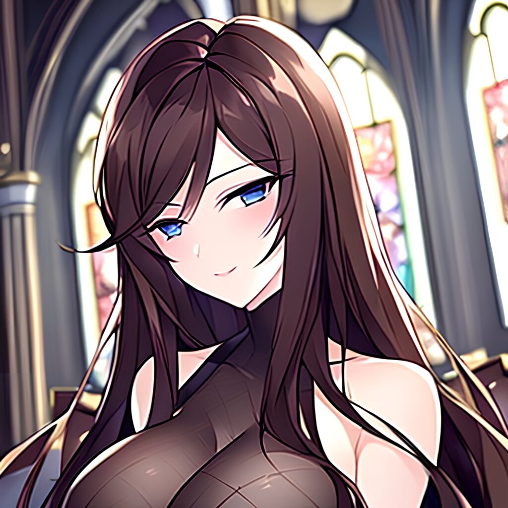 woman long hair brunette church messy hair fishnet