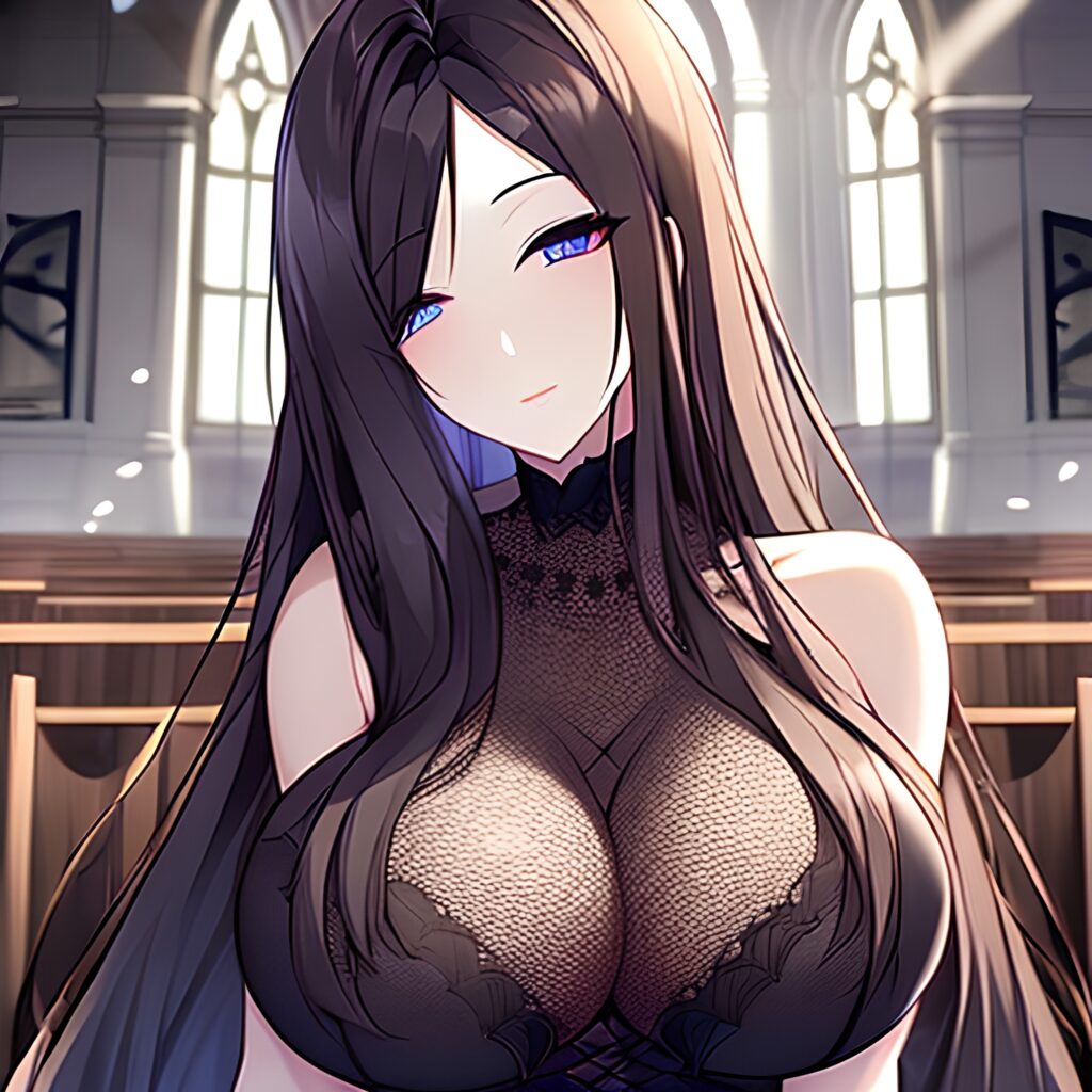 woman long hair brunette fishnet church messy hair 