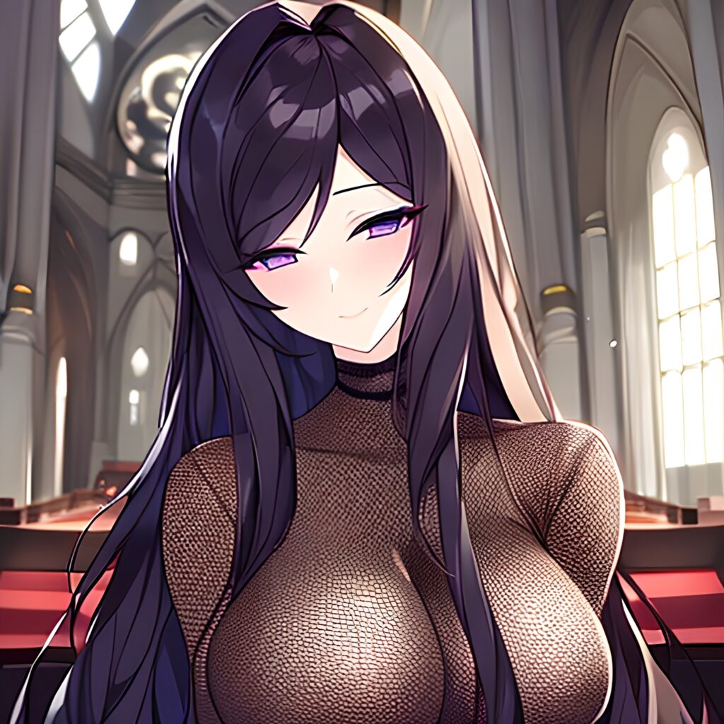 woman long hair brunette fishnet church messy hair 