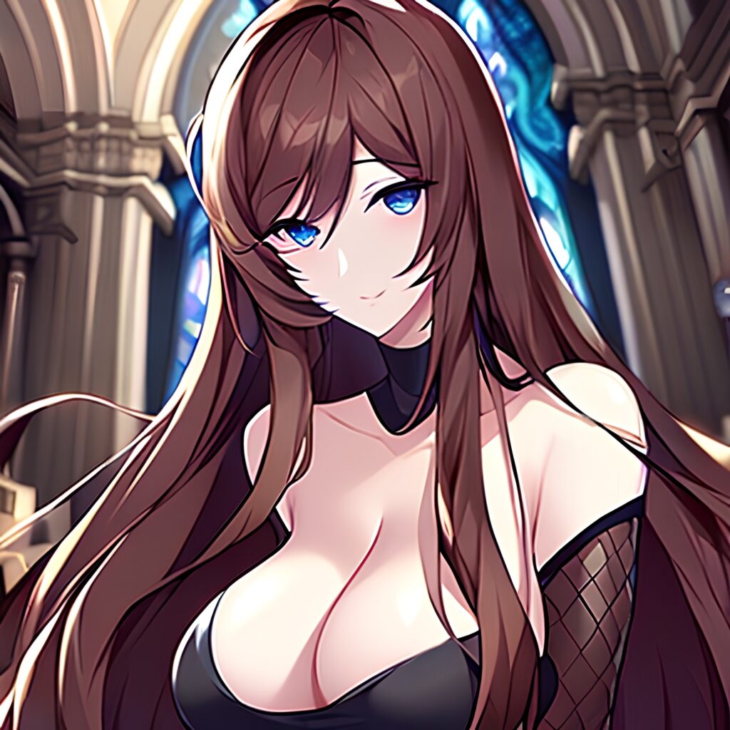 woman long hair brunette fishnet messy hair church 