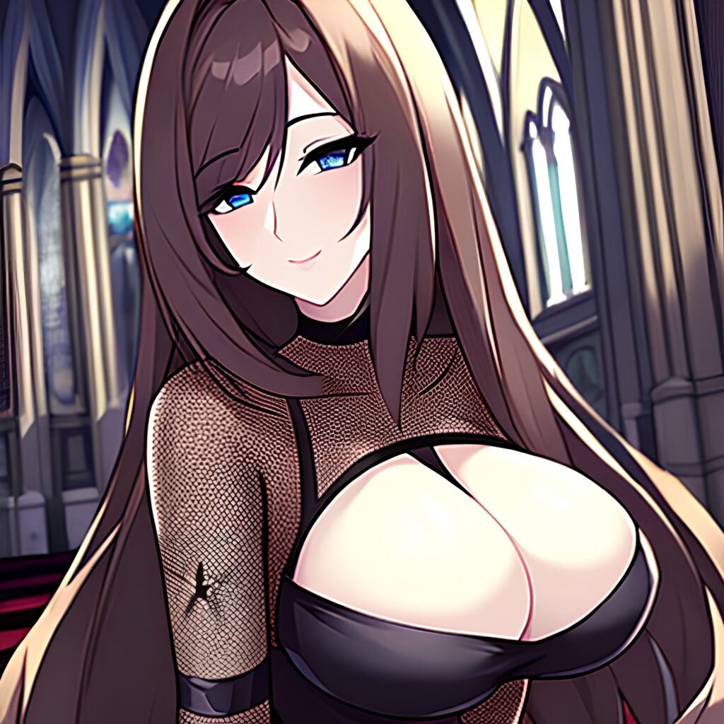 woman long hair brunette fishnet messy hair church 